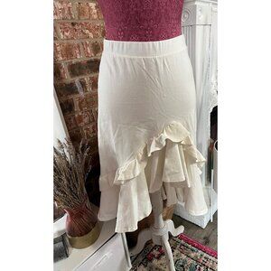 Brigitte Brianna Ivory Frill Skirt Womens Small Ruffle Hem High-Low Design Elast